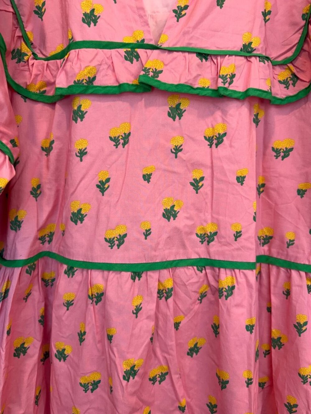 Umgee Women's Pink Floral Tiered Babydoll Dress Short Sleeve Mini Length Size XL - Picture 3 of 6